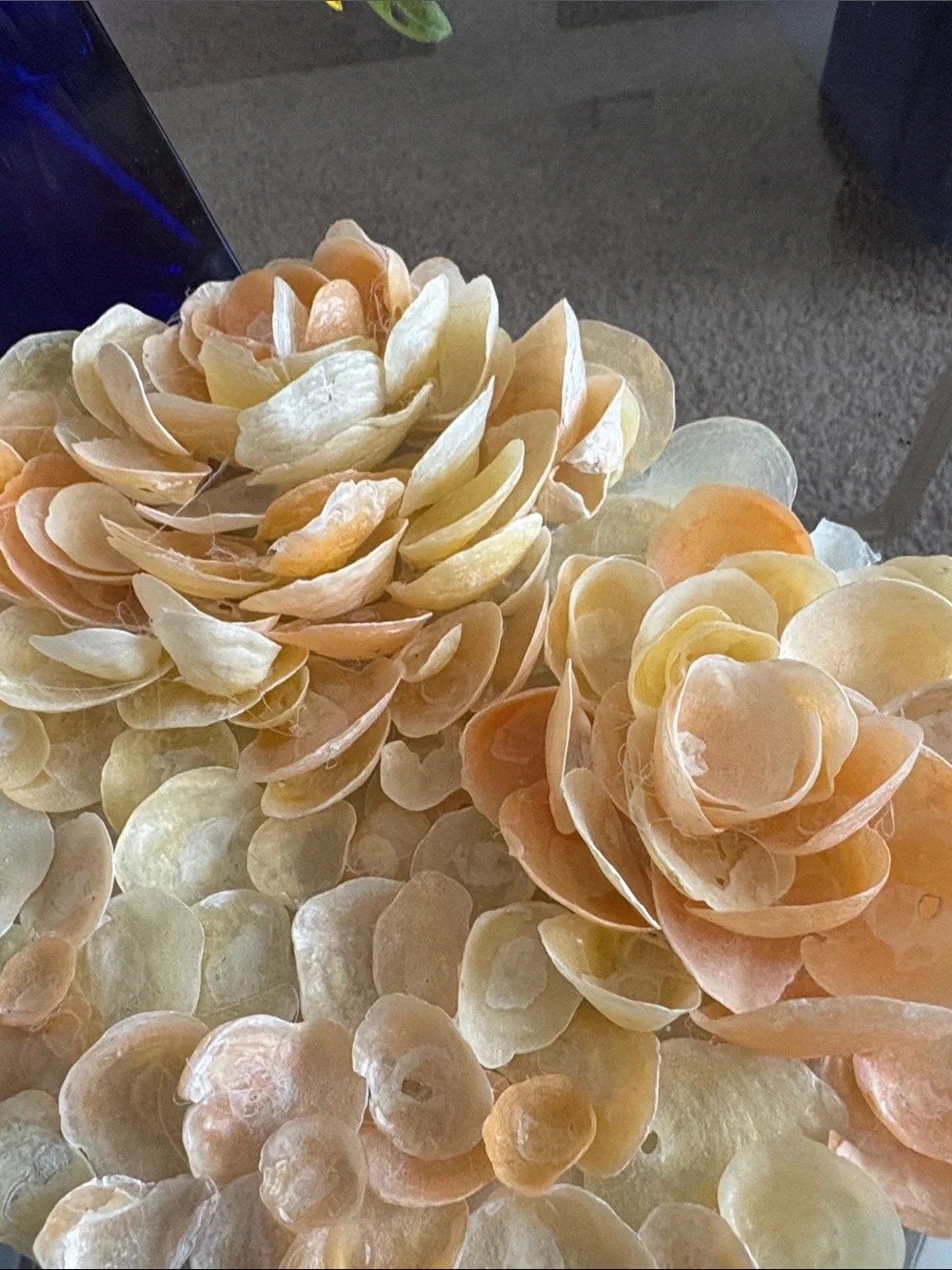 Handcrafted Shell Flower handheld mirror - Peach and Cream